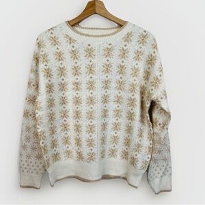 NWT Workshop Republic Clothing Womens Sweater Size S Fair Isle Cream Gold Cozy